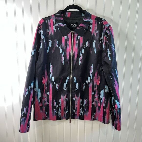 Boohoo Man Slim Fit Harrington Jacket Mens Size Large Multicolored Full Zip - Picture 1 of 9
